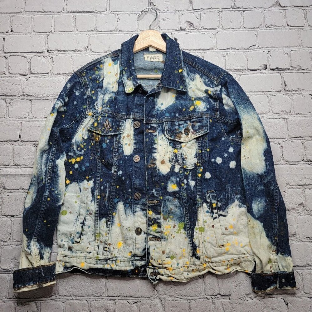 FRWD Denim‎ Blue White Splattered Paint Jean Jacket Size M